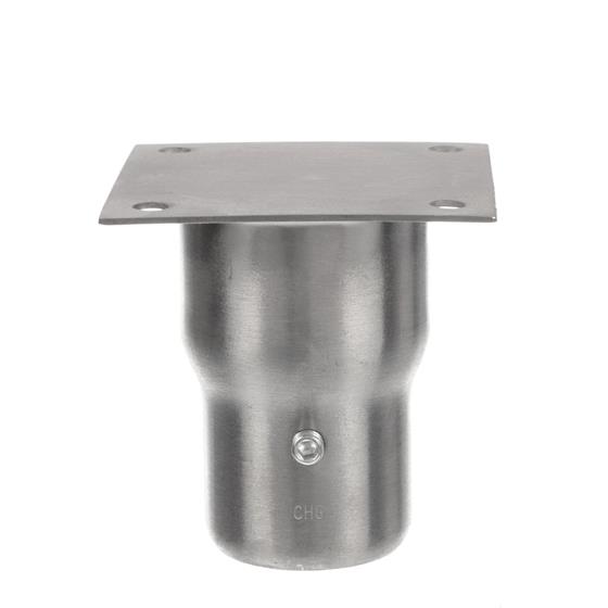 Picture of 1-5/8" x 3-9/16" H Stainless Steel Leg Socket With FlangedTop, Flared Body And 3-1/2" x 3-1/2" Welded Mounting Plate