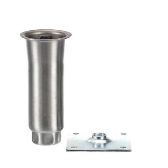 Picture of 2" OD x 6" H Stainless Steel Flared Top Equipment Leg With 3-1/2" Square Removable Mounting Plate And Adjustable Hex Toe
