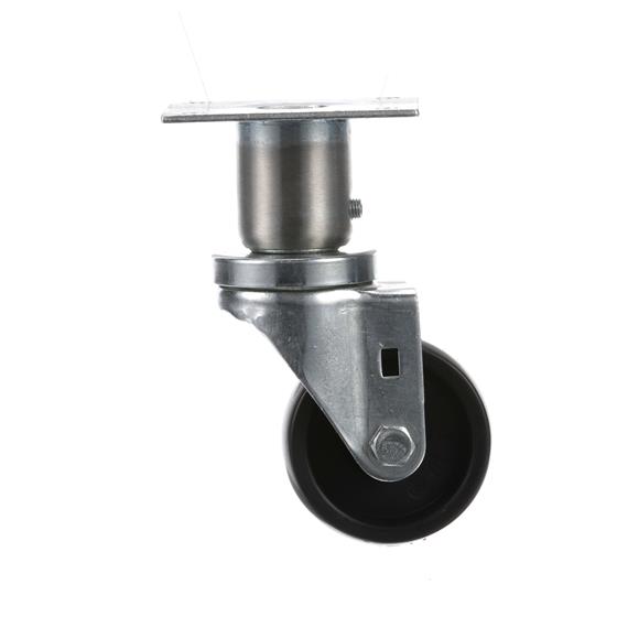 Picture of Medium Duty 3-1/2" x 3-1/2" Plate 1-5/8" OD Adjustable Caster Leg With 3" Black Polyolefin Wheel