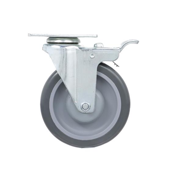 Picture of Medium Duty 2-3/8" x 3-5/8"  Plate Caster With 5" Gray Polyurethane Wheel With Top Brake