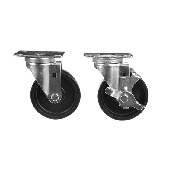 Picture of Caster Kit, Medium Duty 2-3/8" x 3-5/8" Plate Caster With 4" Black Polyolefin Wheel, 2 Brake And 2 Non-Brake In Retail Box