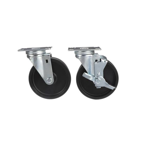 Picture of Caster Kit, Medium Duty 2-3/8" x 3-5/8" Plate Caster With 5" Black Polyolefin Wheel, 2 Brake And 2 Non-Brake In Retail Box