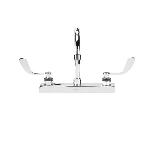 Picture of Encore 8" OC Deck Mount Faucet Ceramic Valves with 6" Swivel Gooseneck Spout with 4" Wrist Blade Handles, Retail Packaging