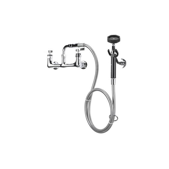 Picture of Encore® 8" OC. Brass Chrome Plated Wall Mount Utility Spray Assembly Angled Spray Head and 72" Hose
