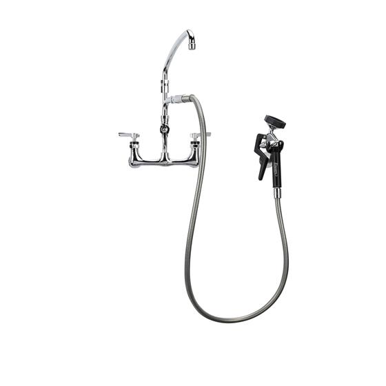 Picture of Encore® 8" OC. Brass Chrome Plated Wall Mount Utility Spray Assembly Angled Spray Head Add-On Faucet with 9" Spout and 60" Hose