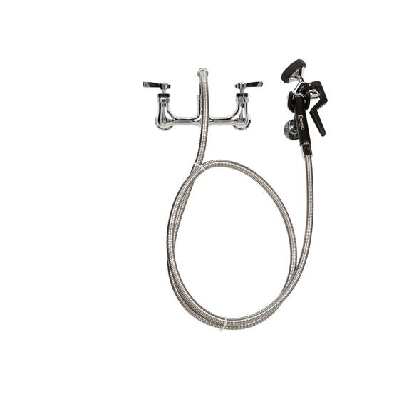 Picture of Encore® 8" OC. Brass Chrome Plated Wall Mount Utility Spray Assembly Angled Spray with Mounting Kit and 72" Hose