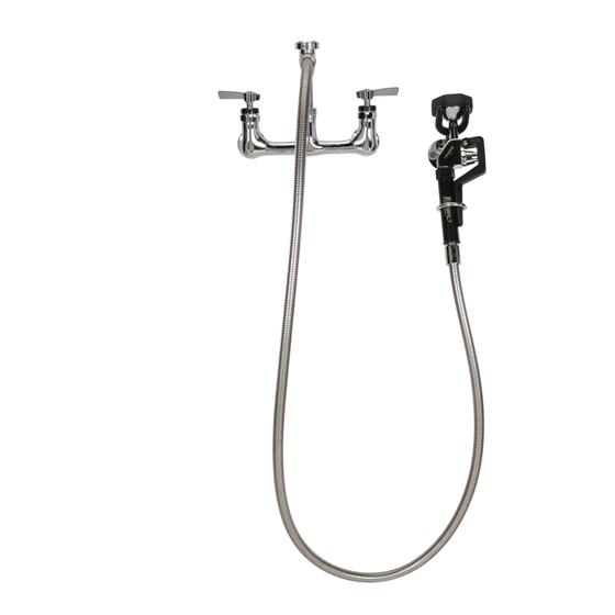 Picture of Encore® 8" OC. Brass Chrome Plated Wall Mount Utility Spray Assembly Angled Spray Head Add on Faucet with 12" Spout and 96" Hose