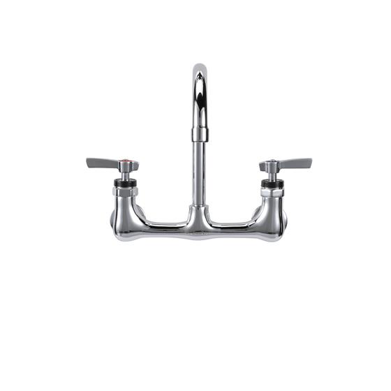 Picture of Encore® 8" OC. Brass Chrome Plated Wall Mount Faucet with 6-1/2" Rigid Gooseneck Spout