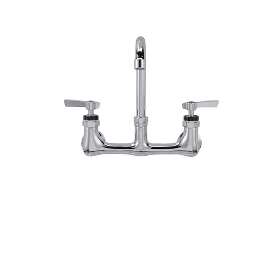 Picture of Encore® 8" OC. Brass Chrome Plated Wall Mount Faucet Ceramic Valves with 3-1/2" Swivel Gooseneck Spout
