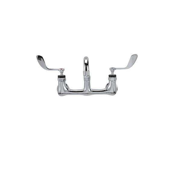 Picture of Encore® 8" OC. Brass Chrome Plated Wall Mount Faucet Ceramic Valves with 10" Swivel Spout 4" Wrist Blade Hnadles