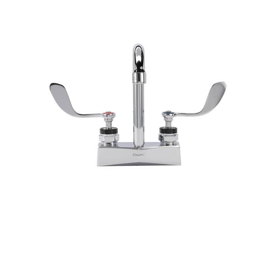 Picture of Encore® Brass Chrome Plated 4" OC Deck Mount Faucet Ceramic Valves with 3-1/2" Rigid Gooseneck Spout and 4" Wrist Blade Handles