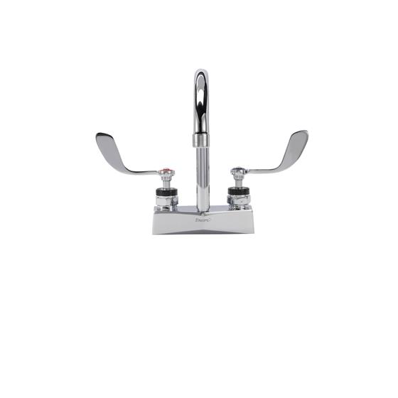 Picture of Encore® Brass Chrome Plated 4" OC Deck Mount Faucet Ceramic Valves with 6" Rigid Gooseneck Spout 4" Wrist Blade Handles