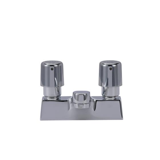 Picture of Encore® Brass Chrome Plated 4" OC Centerset Deck Mount Faucet Metering Valves 0.5 gpm Vandal Resistant with 4" Cast Spout Spout