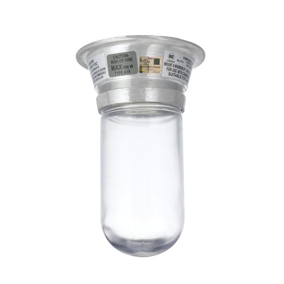 Picture of 100W Surface Mount  Incandescent Hood Light With Clear Coated Tempered Glass Globe And High Temperature Leads