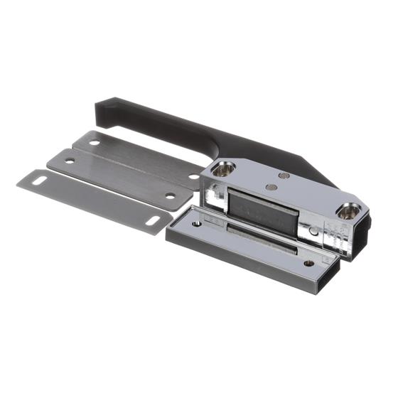 Picture of 8-1/4" L Chrome Plated Die Cast Magnetic Edgemount Latch With Offset Black Heat-Resistant Plastic Handle And Ceramic Magnet