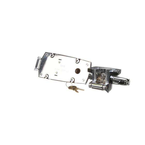 Picture of -1/8 to 3/8" Offset Polished Chrome Heavy Duty Walk-In Cooler Door Safety Latch with Cylinder Lock and Strike