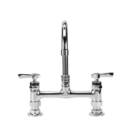 Picture of Encore® 8" OC Brass Chrome Plated Deck Mount Faucet Ceramic Valves with 6" Swivel Gooseneck Spout, Retail Packaging
