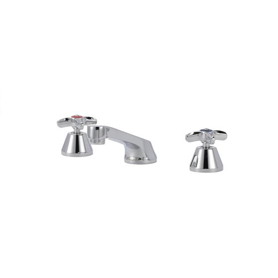 Picture of Encore® Adjustable Widespread Deck Mount Faucet Ceramic Valves POP Up Hole with 5" Cast Spout and Cross Handles