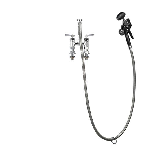 Picture of Encore® 4" OC. Brass Chrome Plated Elevated Deck Mount Utility Spray Assembly Angled Spray Head Vacuum Breaker and 72" Hose