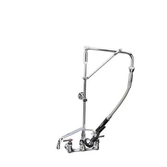 Picture of Encore® 8" OC  Brass Chrome Plated Swivel Arm Pre-rinse Assembly with 12" Swivel Arm with Support Bracket and 26" Riser