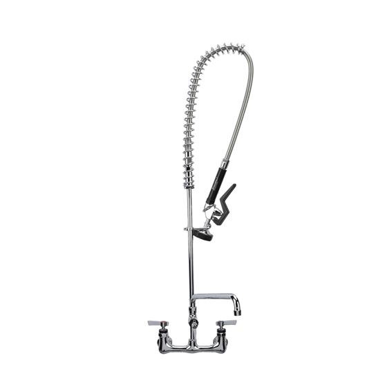 Picture of Encore® 8" OC. Brass Chrome Plated Wall Mount Pre Rinse Assembly Ceramic Valves 0.65 gpm Spray Head 12" Add On Faucet and Wall Bracket