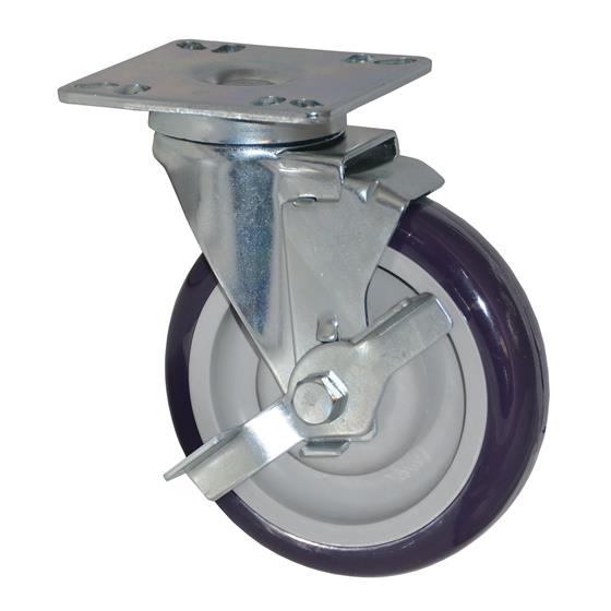 Picture of 3-1/2” x 3-1/2” Universal Mounting Plate Caster, 5" Blue Polyurethane Wheel with Brake