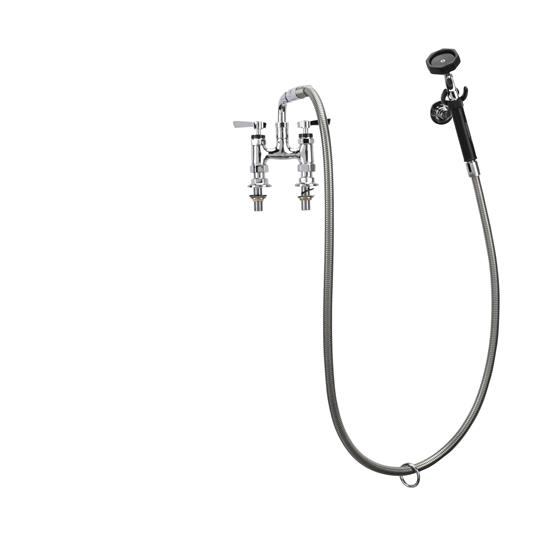 Picture of Encore® 4" OC. Brass Chrome Plated Elevated Deck Mount Utility Spray Assembly Angled Spray Head and 72" Hose, Ceramic Valves, Retail Packaging