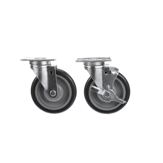 Picture of Caster Kit, Medium Duty 2-3/8" x 3-5/8" Plate Caster With 5" Blue Polyurethane Wheel, 2 Brake And 2 Non-Brake In Retail Box