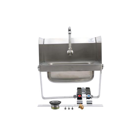 Picture of Encore Wall Mount Type 304 Series Stainless Steel Hand Sink 14" x 10" x 5" Deep with Single Hole, Double Side Splash, Dual knee valve with Gooseneck spout