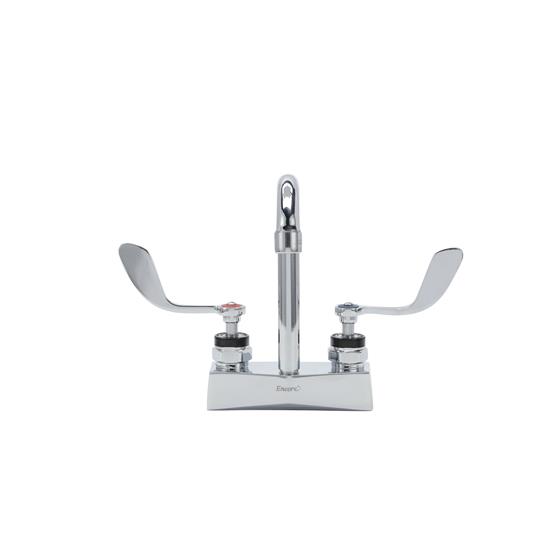 Picture of Encore® Brass Chrome Plated 4" OC Centerset Deck Mount Faucet with 3-1/2" Rigid Gooseneck Spout and 4" Wrist Blade Handles