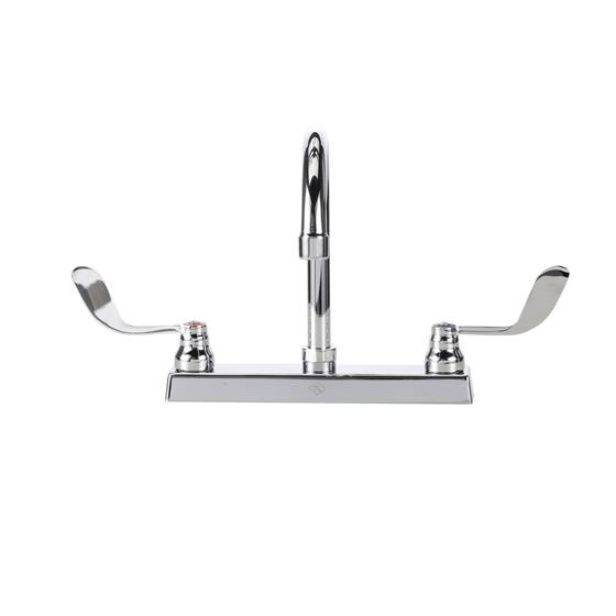 Picture of TOP-LINE® 8" OC Deck Mount Faucet Ceramic Valves 4" Wrist Blade Handles with 6" Swivel Gooseneck Spout