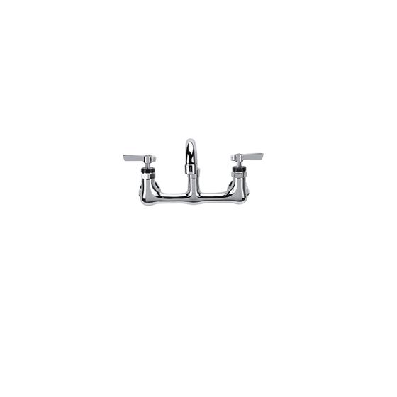 Picture of Encore® 8" OC. Brass Chrome Plated Wall Mount Faucet Ceramic Valves with 14" Swivel Spout Retail Packaging