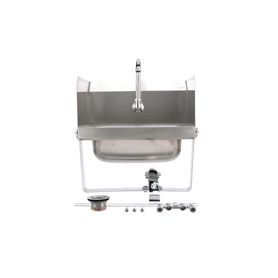 Picture of Encore Wall Mount Type 304 Series Stainless Steel Hand Sink 14" x 10" x 5" Deep with Single Hole, Double Side Splash, Single knee valve with Gooseneck spout
