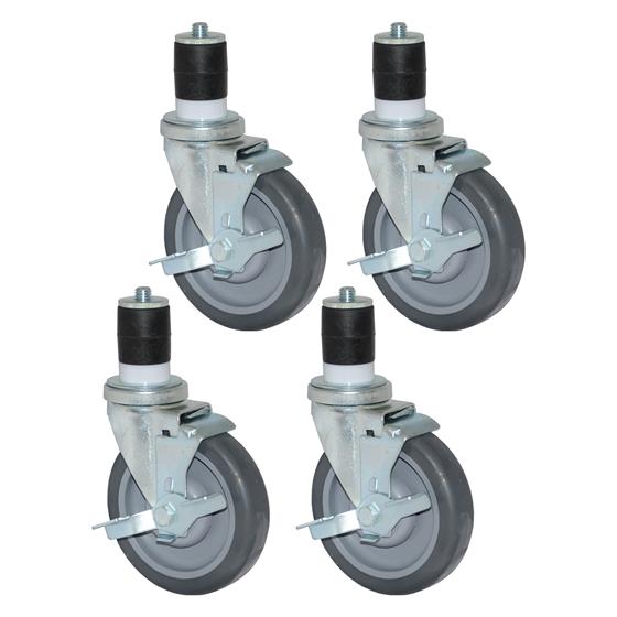 Picture of Caster Kit, Medium Duty 1-5/8” Expanding Stem, 5” Grey Polyurethane Wheel, 4 Brake, 4-Pack