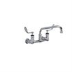 Picture of Encore® 8" OC. Brass Chrome Plated Wall Mount Faucet Ceramic Valves with 10" Swivel Spout 4" Wrist Blade Hnadles