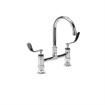 Picture of Encore® 8" OC Brass Chrome Plated Deck Mount Faucet 6" Swivel Gooseneck Spout and 4" Wrist Blade Handles