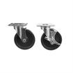 Picture of Caster Kit, Medium Duty 4” x 4” Universal Mounting Plate, 5" Black Polyolefin Wheel, 2 Brake And 2 Non-Brake, 4 Pack
