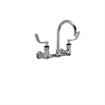 Picture of Encore® 8" OC. Brass Chrome Plated Wall Mount Faucet with 6-1/2" Rigid Gooseneck Spout 4" Wrist Blade Handles