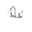 Picture of Encore® 8" OC. Brass Chrome Plated Wall Mount Faucet with 6-1/2" Rigid Gooseneck Spout 4" Wrist Blade Handles