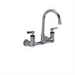 Picture of Encore® 8" OC. Brass Chrome Plated Wall Mount Faucet Ceramic Valves with 6" Swivel Gooseneck Spout, Retail Packaging