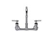 Picture of Encore® 8" OC. Brass Chrome Plated Wall Mount Faucet Ceramic Valves with 6" Swivel Gooseneck Spout, Retail Packaging