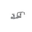 Picture of Encore® 8" OC. Brass Chrome Plated Wall Mount Faucet with 6" Swivel Spout Lever Handles and Retail Packaging