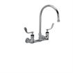 Picture of Encore® 8" OC. Brass Chrome Plated Wall Mount Faucet Ceramic Valves with 8" Rigid Gooseneck Spout 4" Wrist Blade Handles