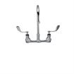 Picture of Encore® 8" OC. Brass Chrome Plated Wall Mount Faucet Ceramic Valves with 8" Rigid Gooseneck Spout 4" Wrist Blade Handles