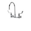 Picture of Encore® 8" OC. Brass Chrome Plated Wall Mount Faucet Ceramic Valves with 8" Rigid Gooseneck Spout 4" Wrist Blade Handles