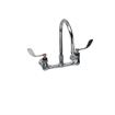 Picture of Encore® 8" OC. Brass Chrome Plated Wall Mount Faucet Ceramic Valves with 8" Rigid Gooseneck Spout 4" Wrist Blade Handles