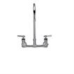 Picture of Encore® 8" OC. Brass Chrome Plated Wall Mount Faucet with 8" Swivel Gooseneck Spout Lever Handles and Retail Packaging