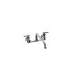 Picture of Encore® 8" OC. Brass Chrome Plated Wall Mount Faucet Ceramic Valves with 14" Swivel Spout Retail Packaging